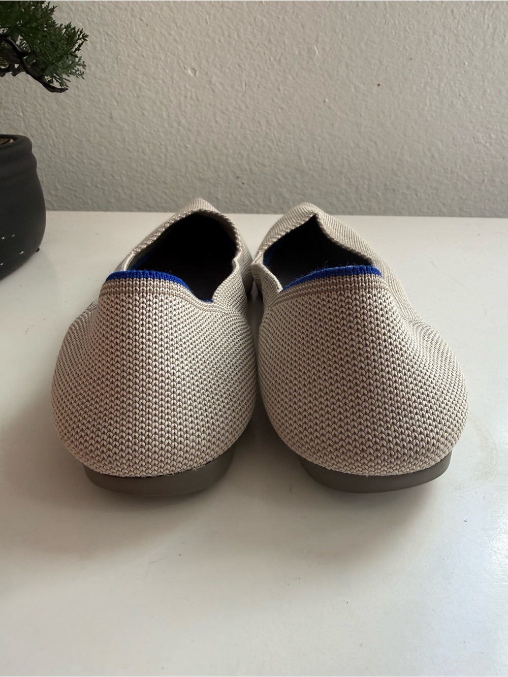 Rothy's the Point size 6.5 Knit Flats in Light Beige with Blue Trim - Picture 4 of 8